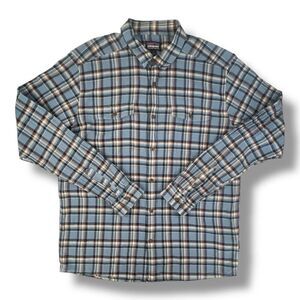 Patagonia Blue Plaid Organic Cotton Button Front Top Size Large